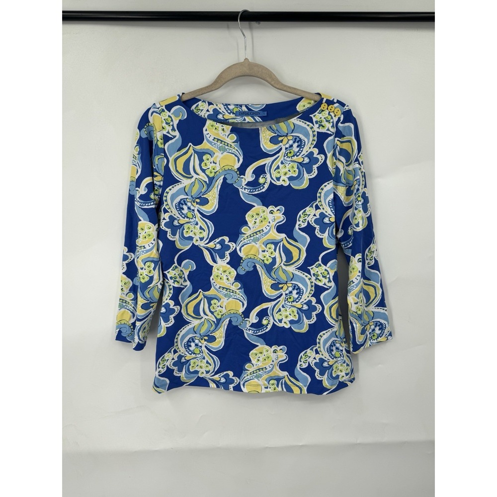 J. McLaughlin Eclectic Nautical Artsy Top Women Small‎ Blue Paisley Art To Wear
